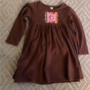 Brown Long Sleeve Kids Dress with C